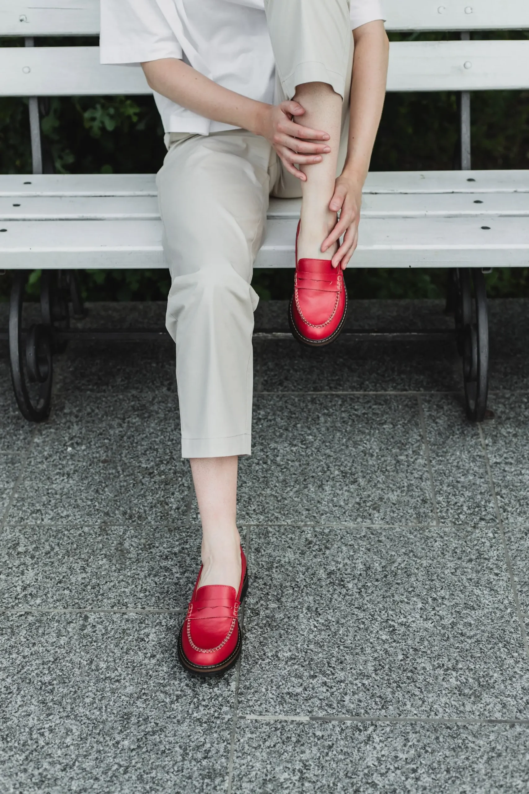 Red Penny Loafer Women Shoes, Flat Red Leather Loafers