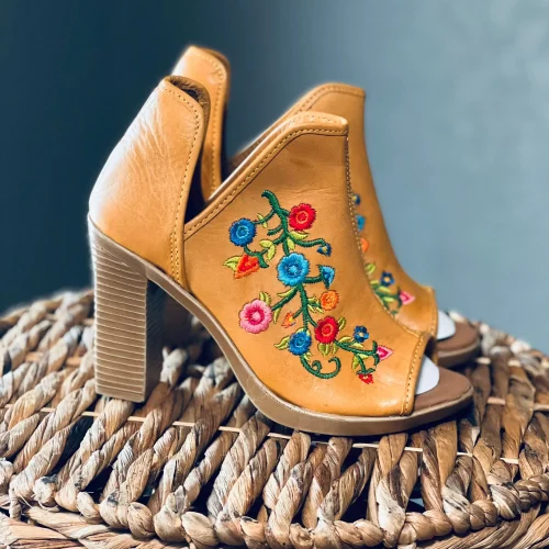 Leather Mexican Embroidery Open Toe Boots Mexican Style