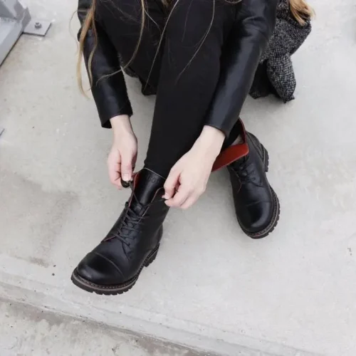 Women’s Black Military Chunky Leather Boots