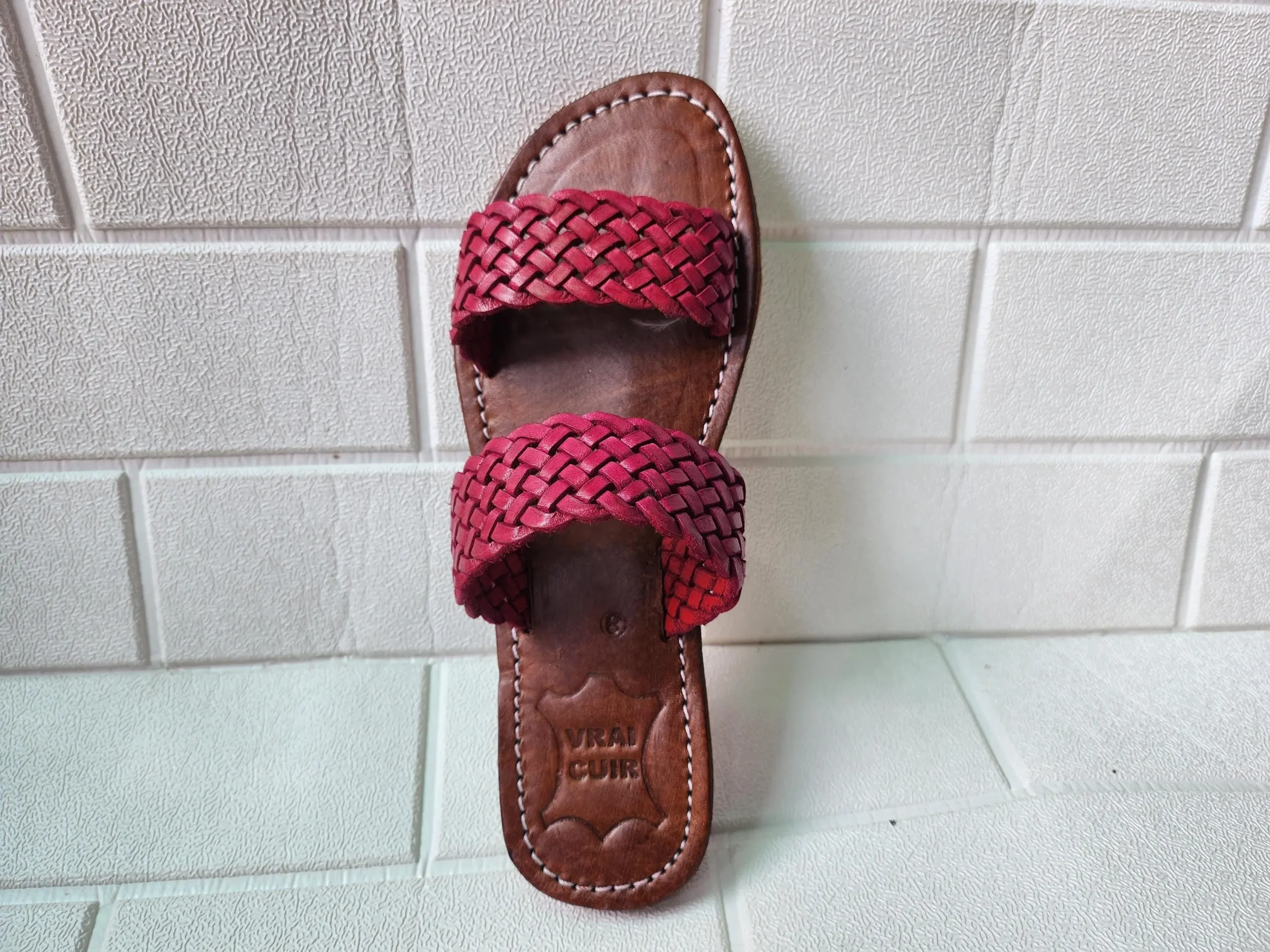 Women’s Red Braided Double Strap Moroccan Flats