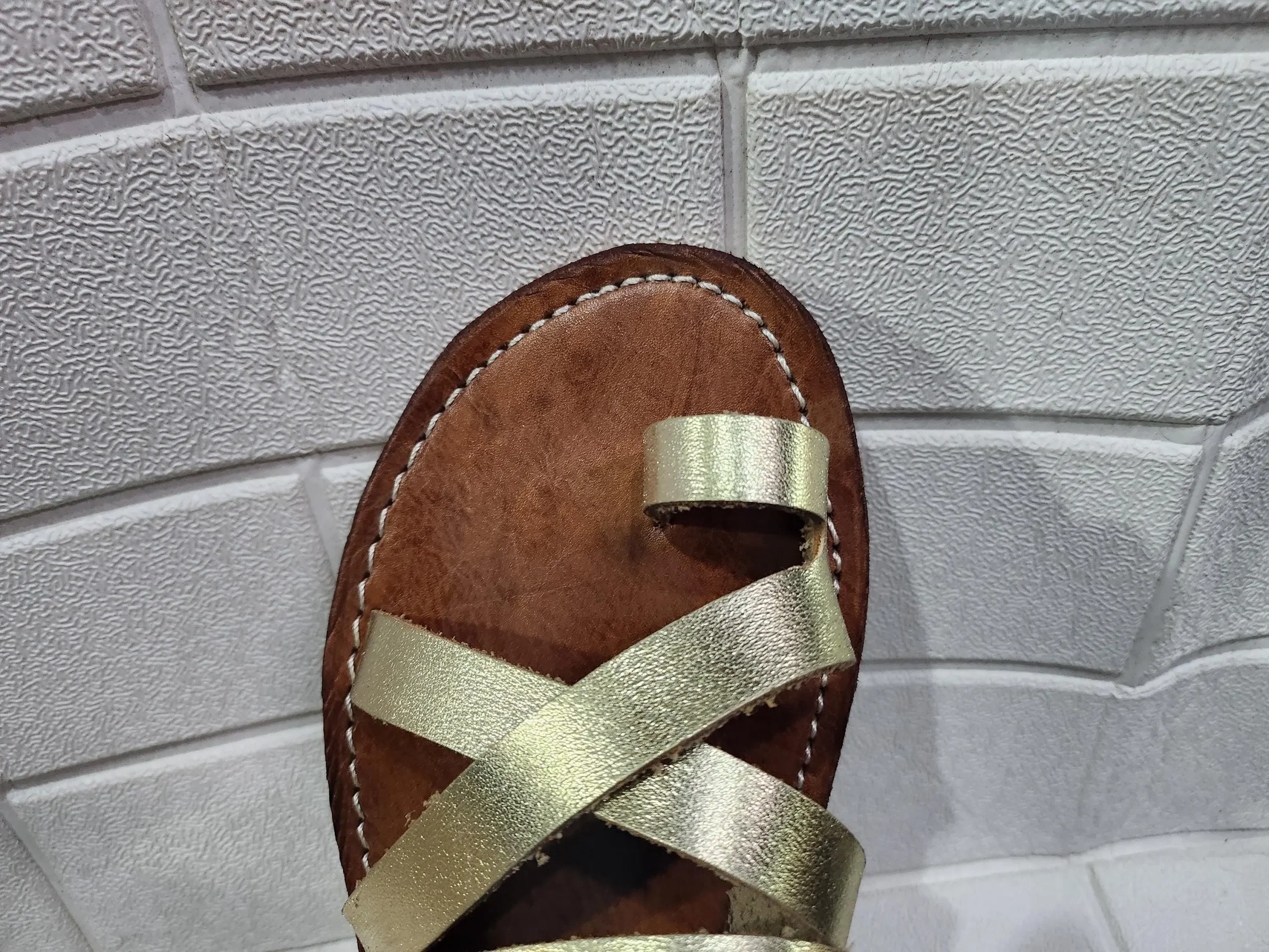Women’s Gold Crisscross Moroccan Leather Sandals