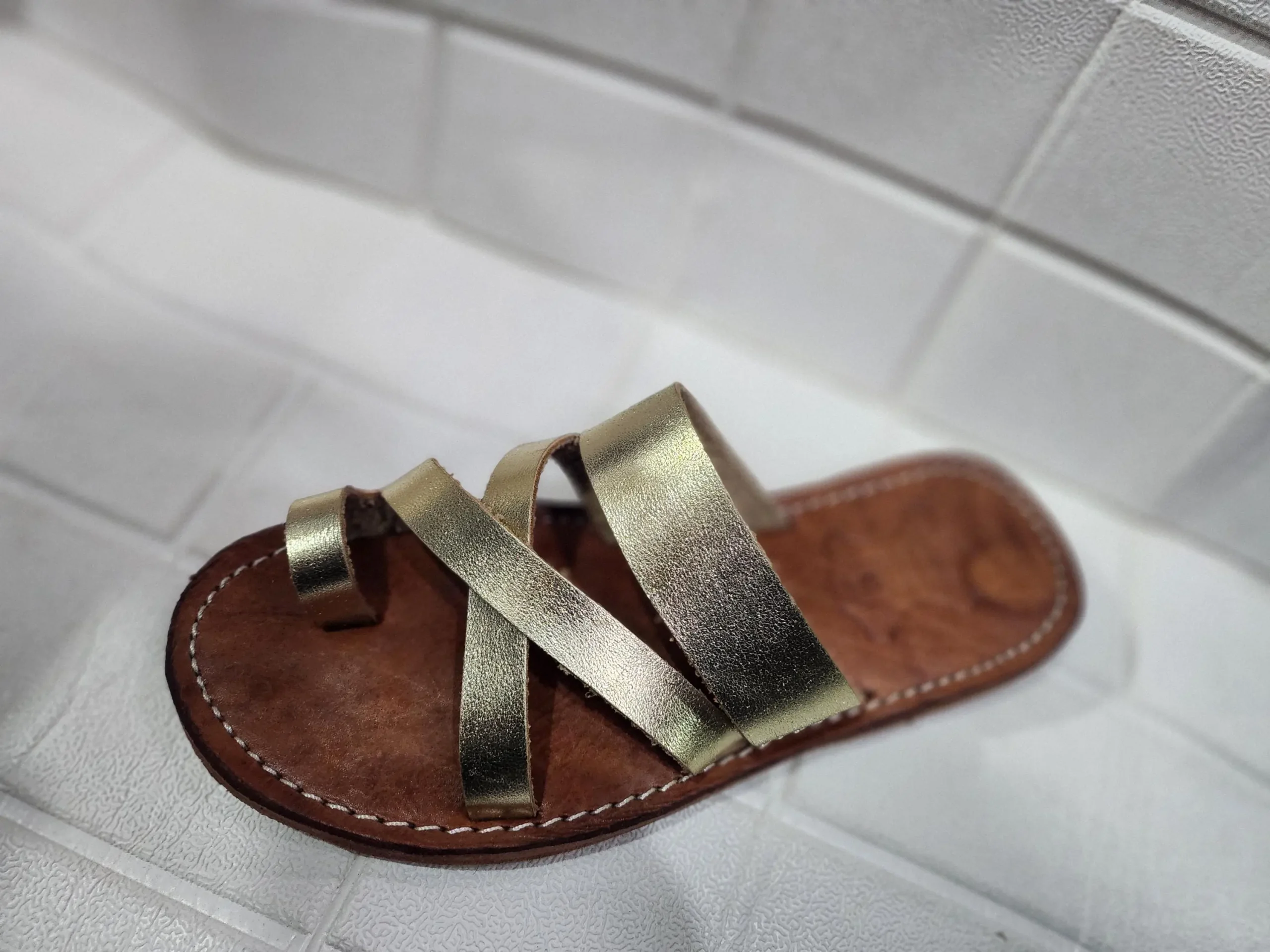 Women’s Gold Crisscross Moroccan Leather Sandals