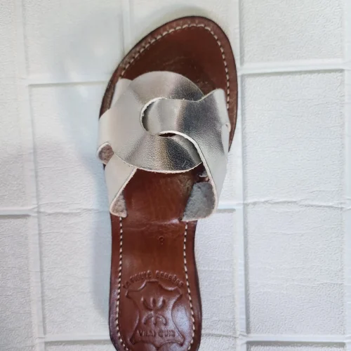 Women’s Silver-tone Moroccan Leather Slip-on Flats