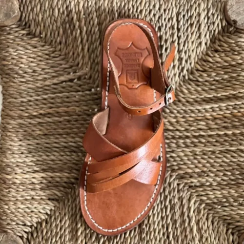Women’s Brown Cross Strap Moroccan Flat Slides