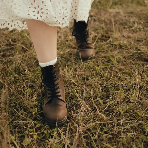 Handmade Brown Leather Boots Vintage Lace Up Fur