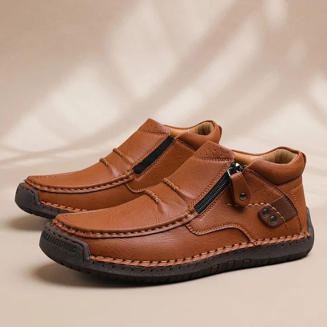 ⏰limited Time Sale 70% Off-men’s Handmade Premium Leather Slip-on Driving Boots – Wide Toe, Arch Support